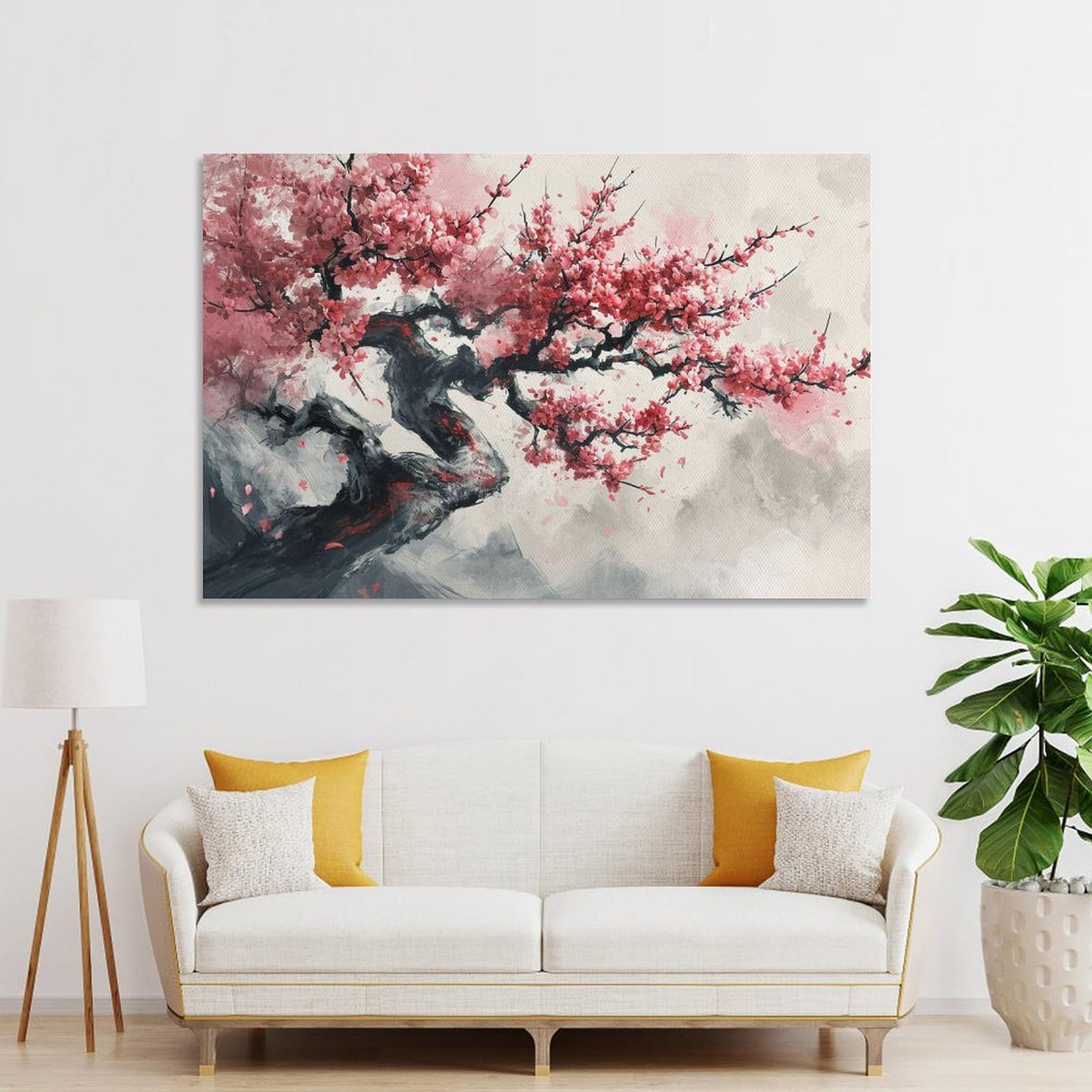 Amazon.co.jp: 絵画 桃の花の中国風水墨画インテリア 絵画 魅力的な花